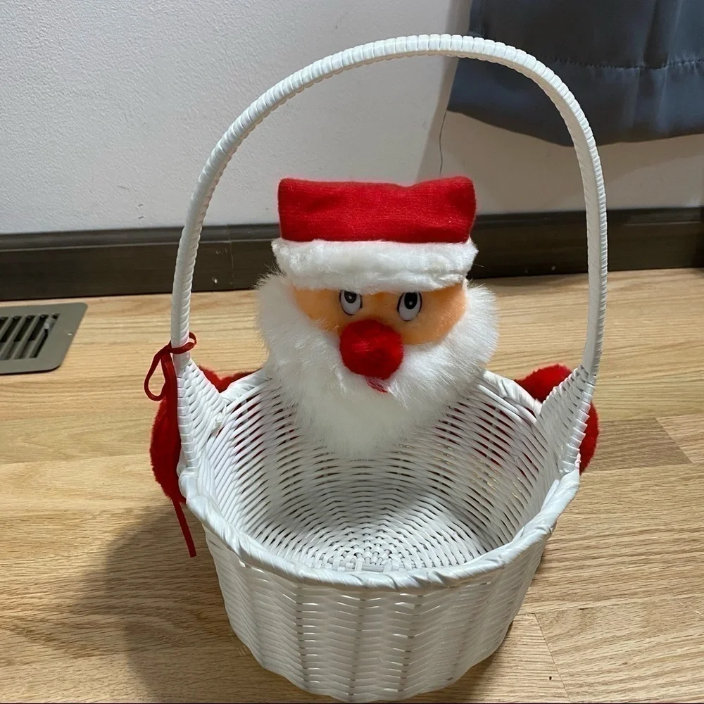 Vintage Santa Clause Basket White Christmas Holiday